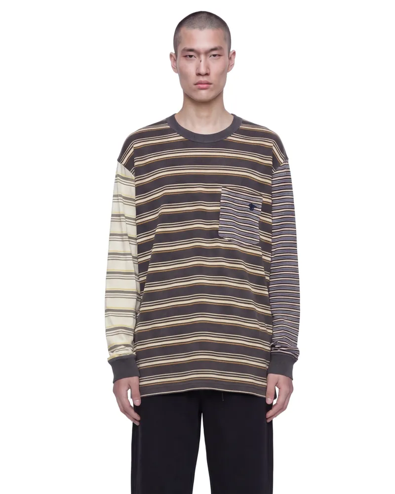 Song For The Mute Striped Pocket Long Sleeve T-Shirt Grey