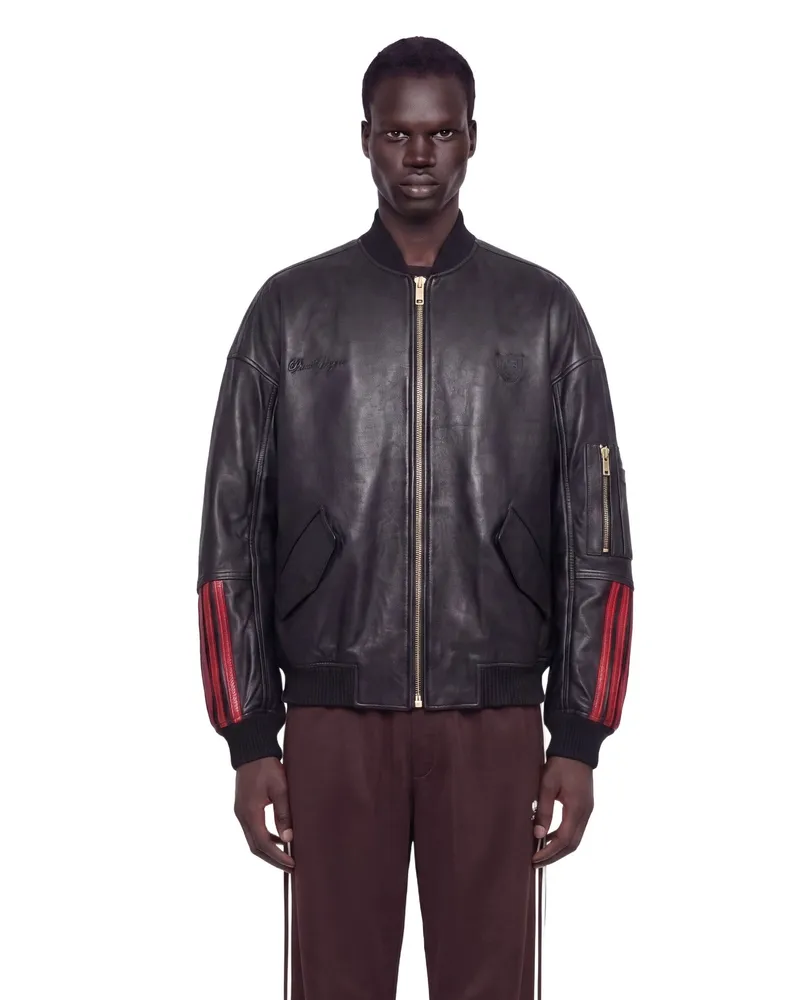 adidas X Willy Chavarria Leather Bomber Jacket Black