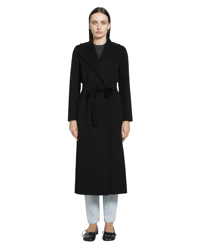 Max Mara Wool Broadcloth Wrap Coat Black