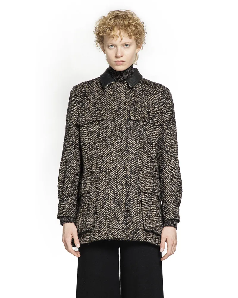 Max Mara Angio Wool Tweed Safari Jacket Brown