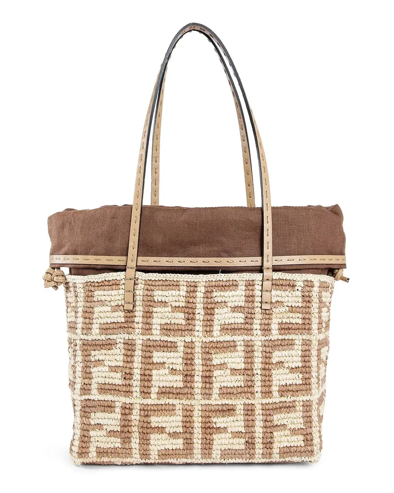 Fendi Small Roll raffia crochet Bag Beige