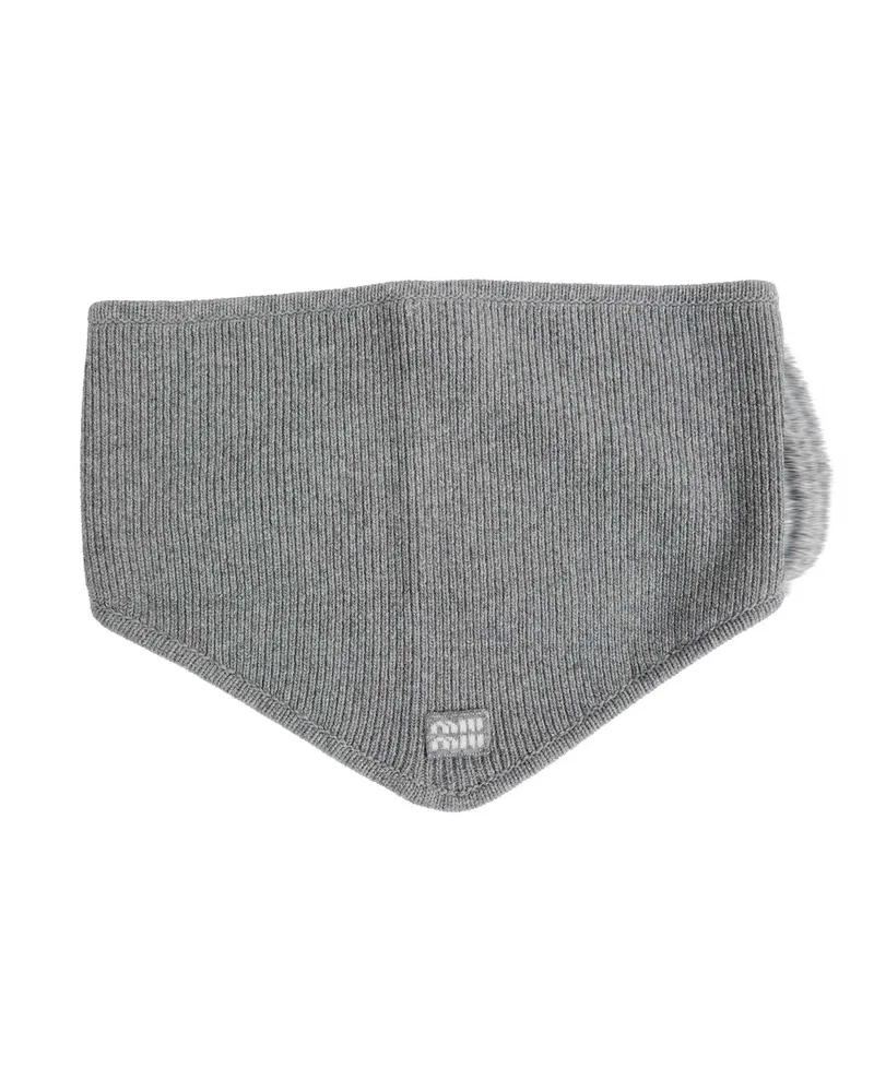 Miu Miu Logo Patch Knitted Scarft Grey