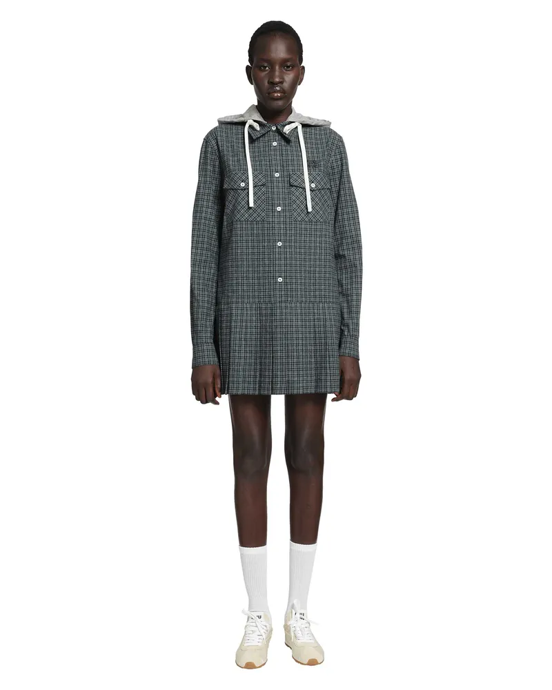 Miu Miu Check Flannel Shirt Mini Dress Green