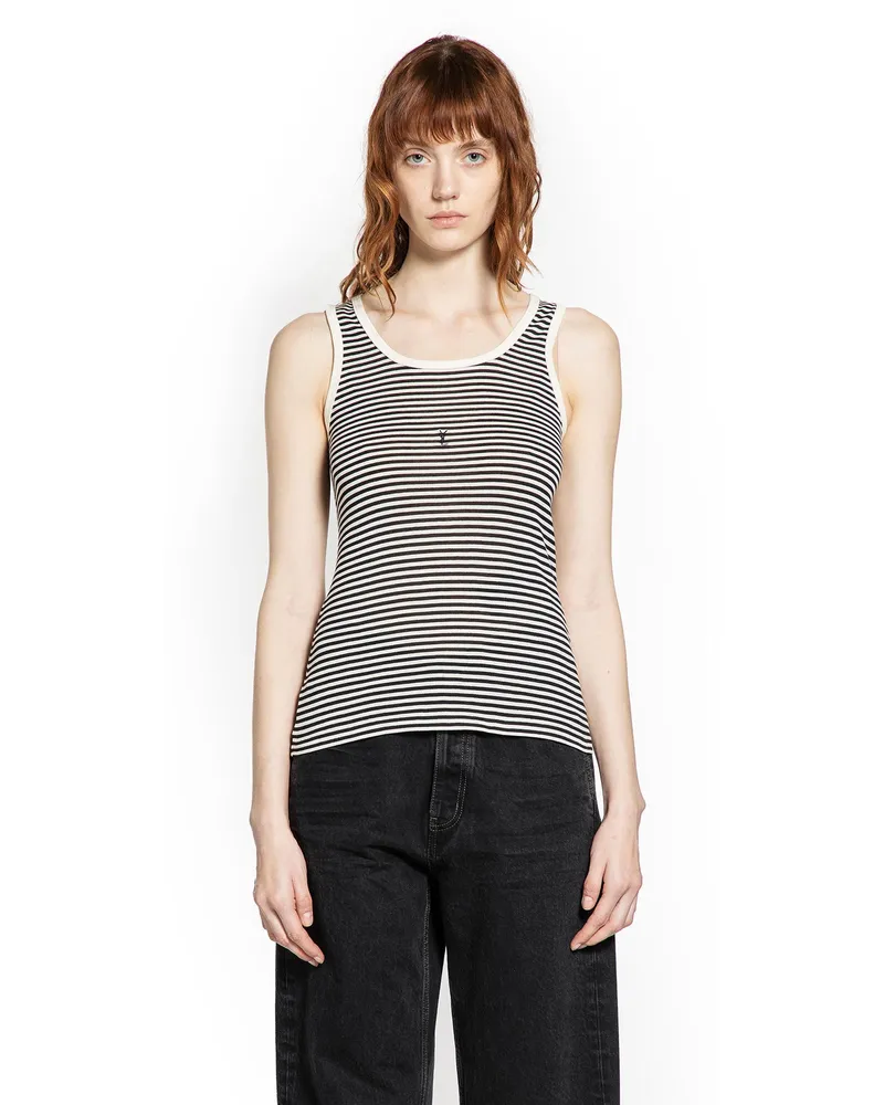 Saint Laurent Striped Cassandre Tank Top Black&white