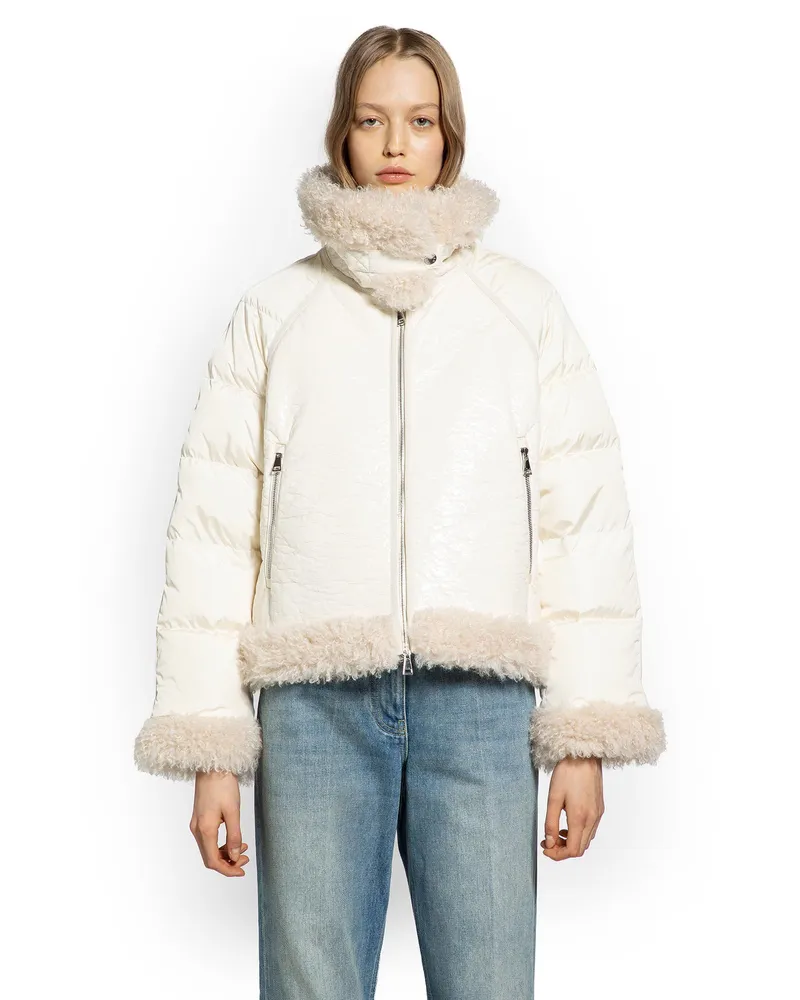 Moncler Rubrouk Teddy-Trimmed Short Down Jacket Off-white