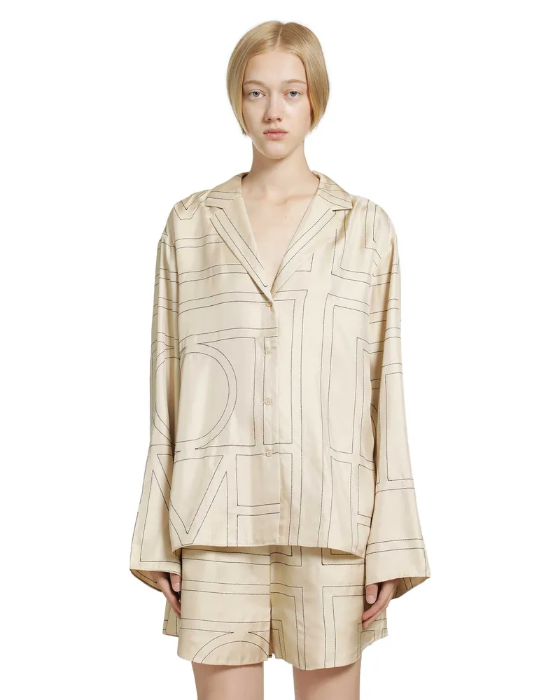 Totême Monogram Silk PJ Shirt Black&white