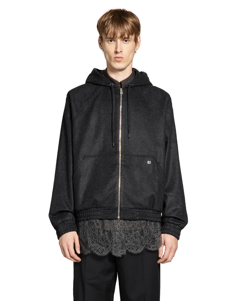 Fendi Cashmere Zip-Up Hoodie Grey