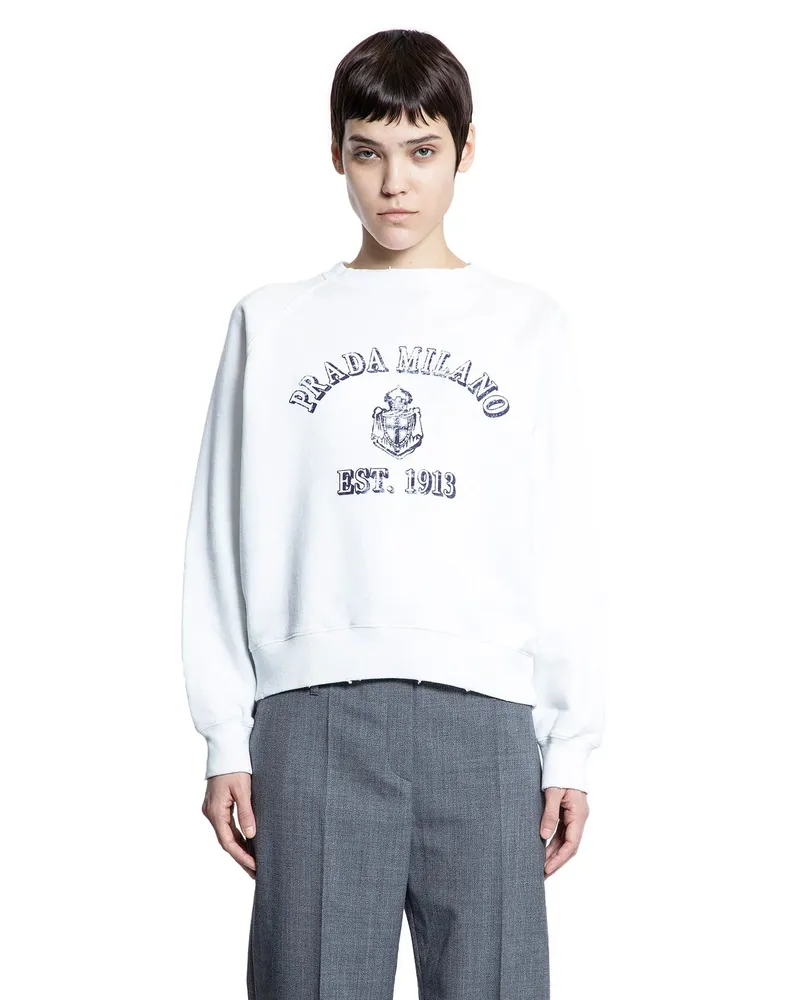 Prada College Logo Sweatshirt White