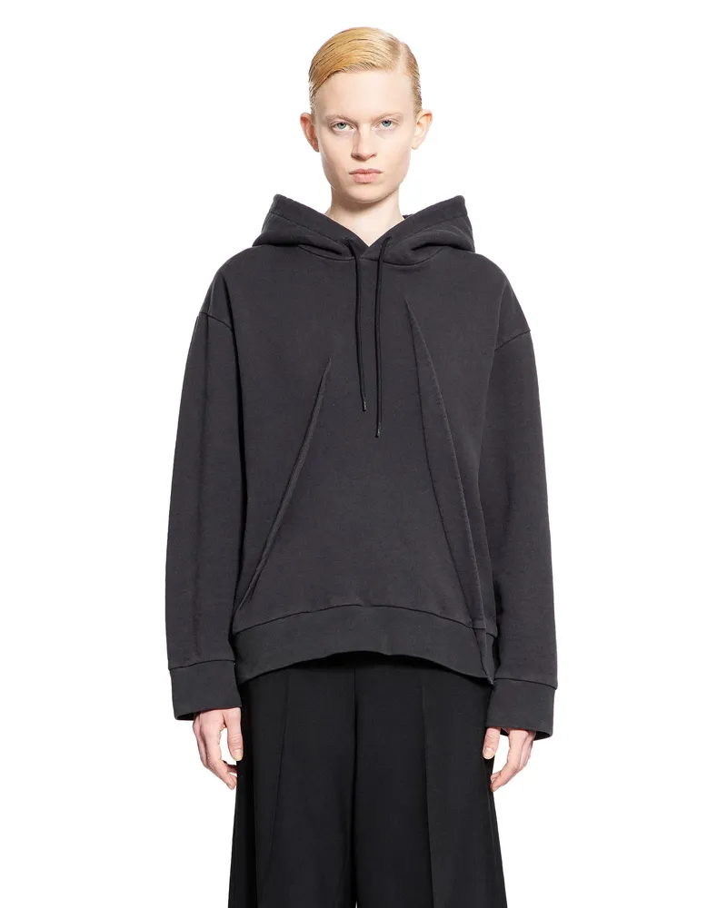 Maison Margiela Pleated Cotton Jersey Hoodie Black