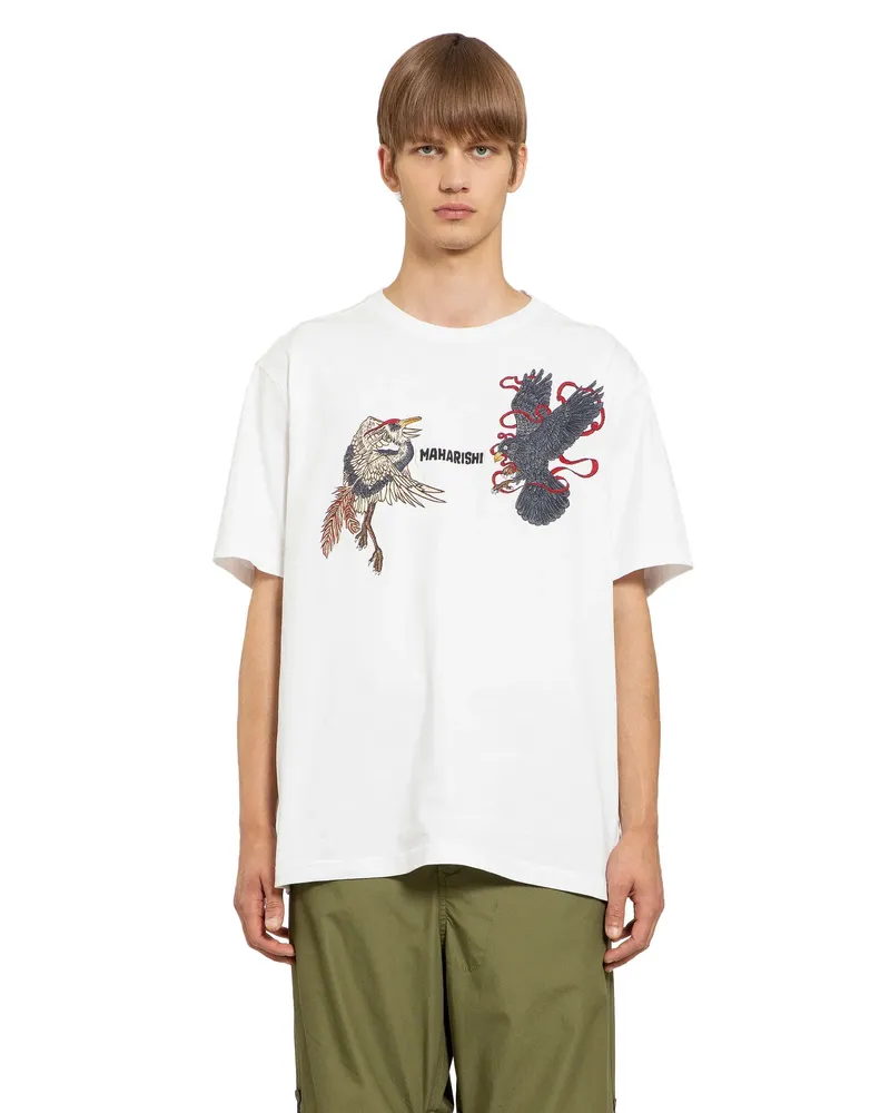 maharishi Black Crow White Heron T-Shirt White