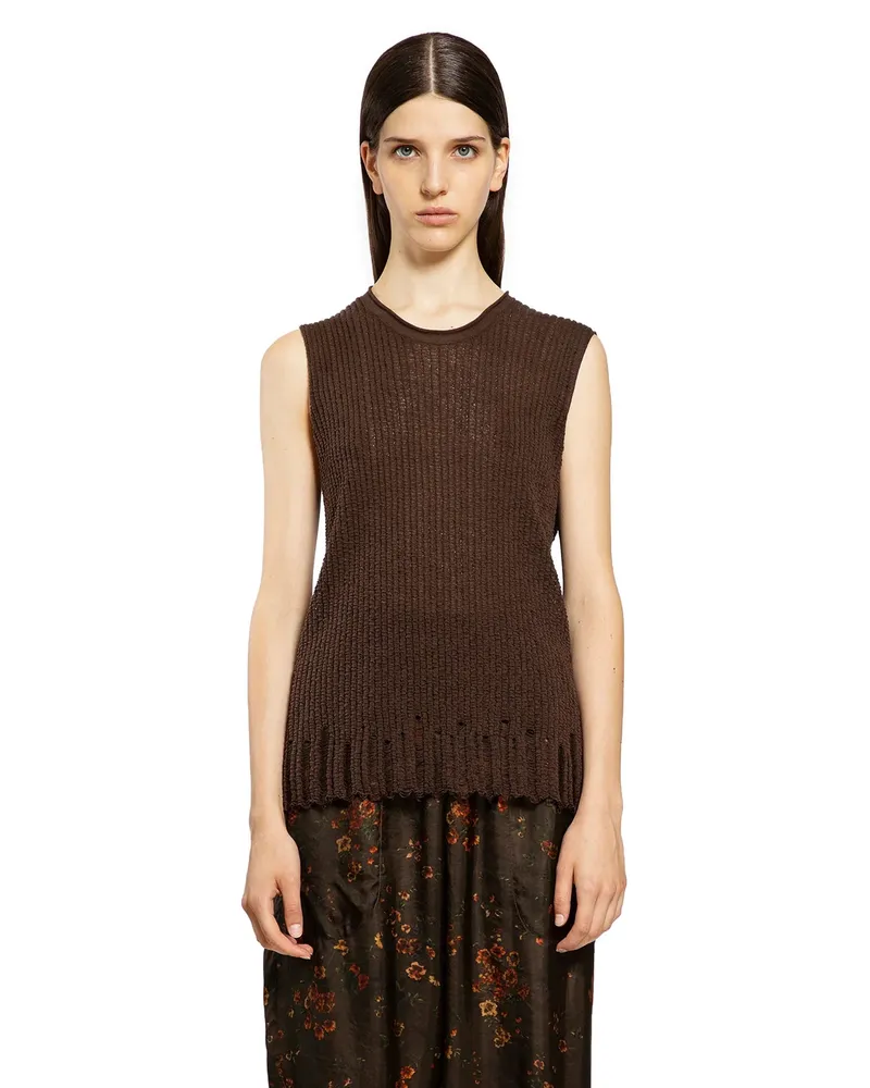 Uma Wang Cotton Silk Knit Sleeveless Top Brown