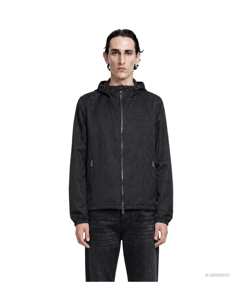Fendi Printed Hooded Jacket Black