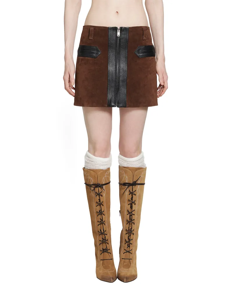 Marni Suede and Leather Mini Skirt Brown