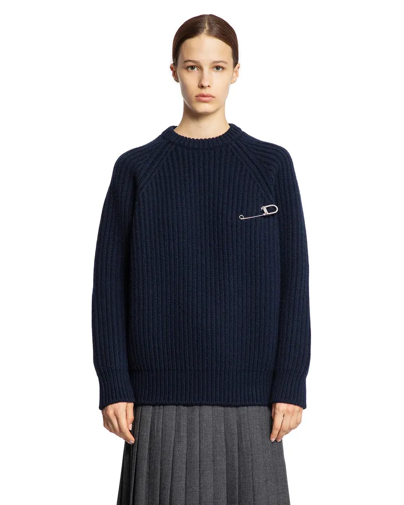 Prada Wool Cashmere Sweater with Safety Pin Blue