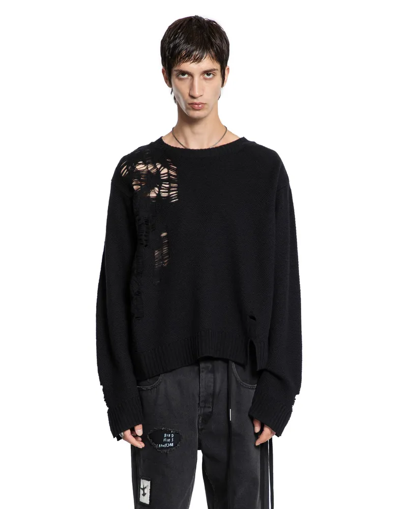 Ann Demeulemeester Waldon Destroyed Seed Stitch sweater Black