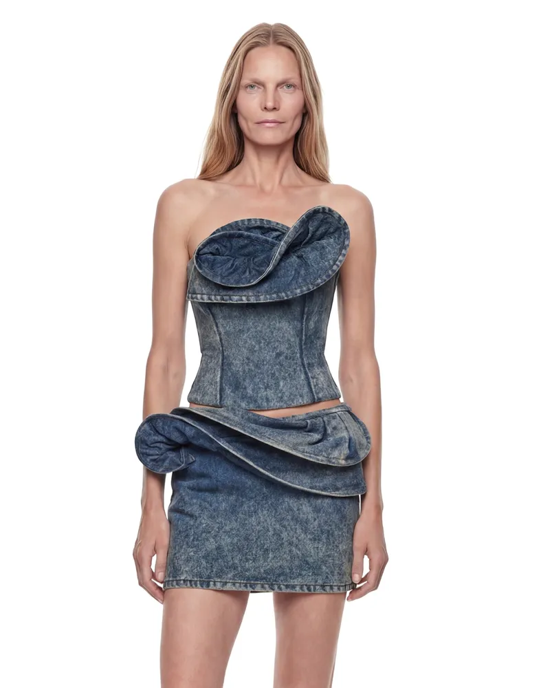 Magda Butrym Rose Detail Denim Corset Blue