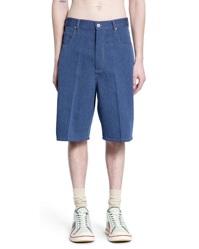 Bottega Veneta Mélange Wool Cotton Drill Shorts Blue