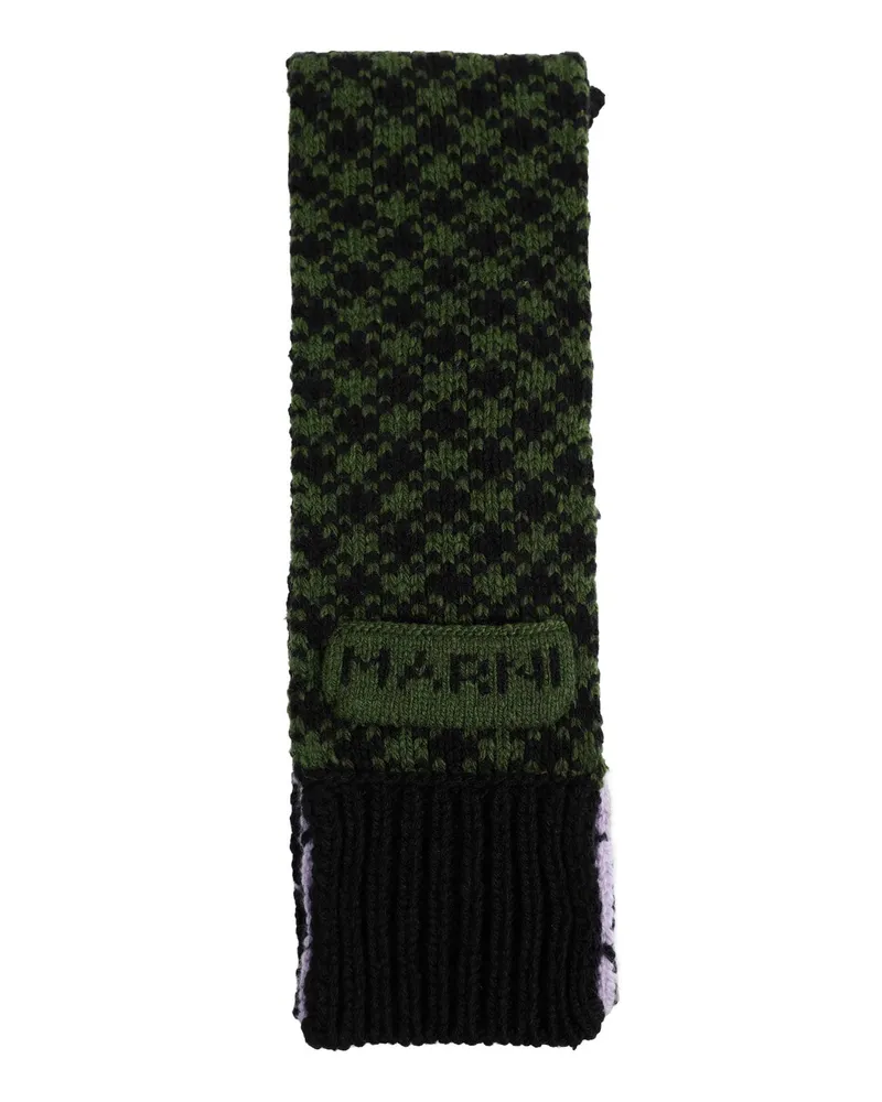 Marni Geometric Wool Knit Scarf Green