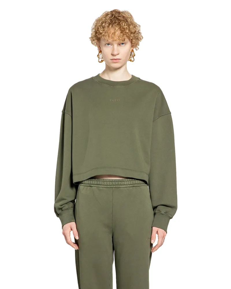 Gucci Cropped Sweatshirt In Cotton Green
