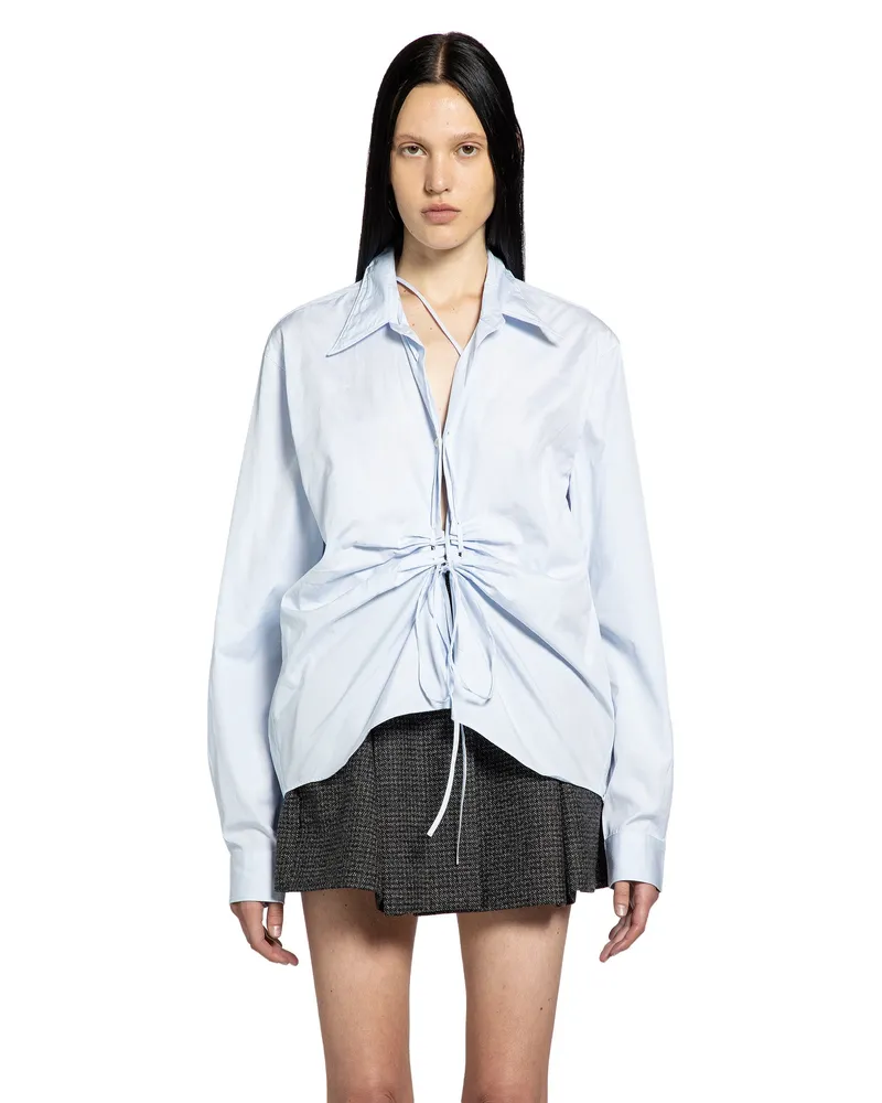 Prada Draped Cotton Shirt Blue