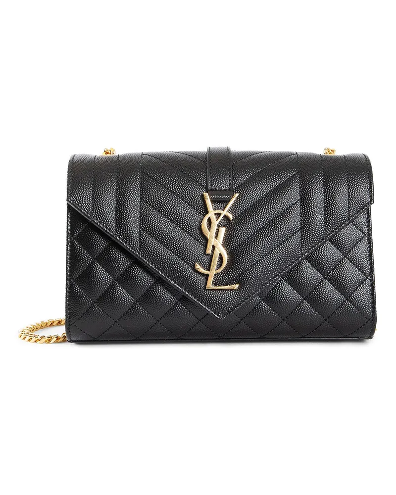 Saint Laurent Envelope Small in Quilted Grain De Poudre Black