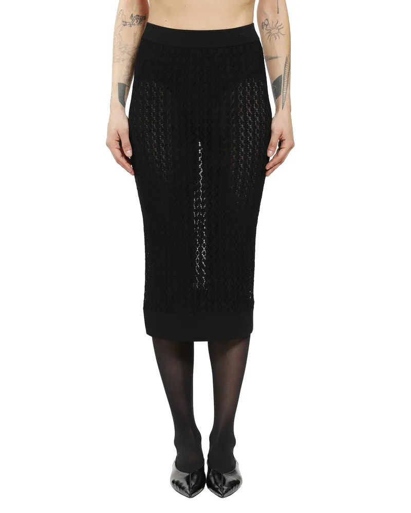 Saint Laurent Midi Skirt in Pointelle Knit Black
