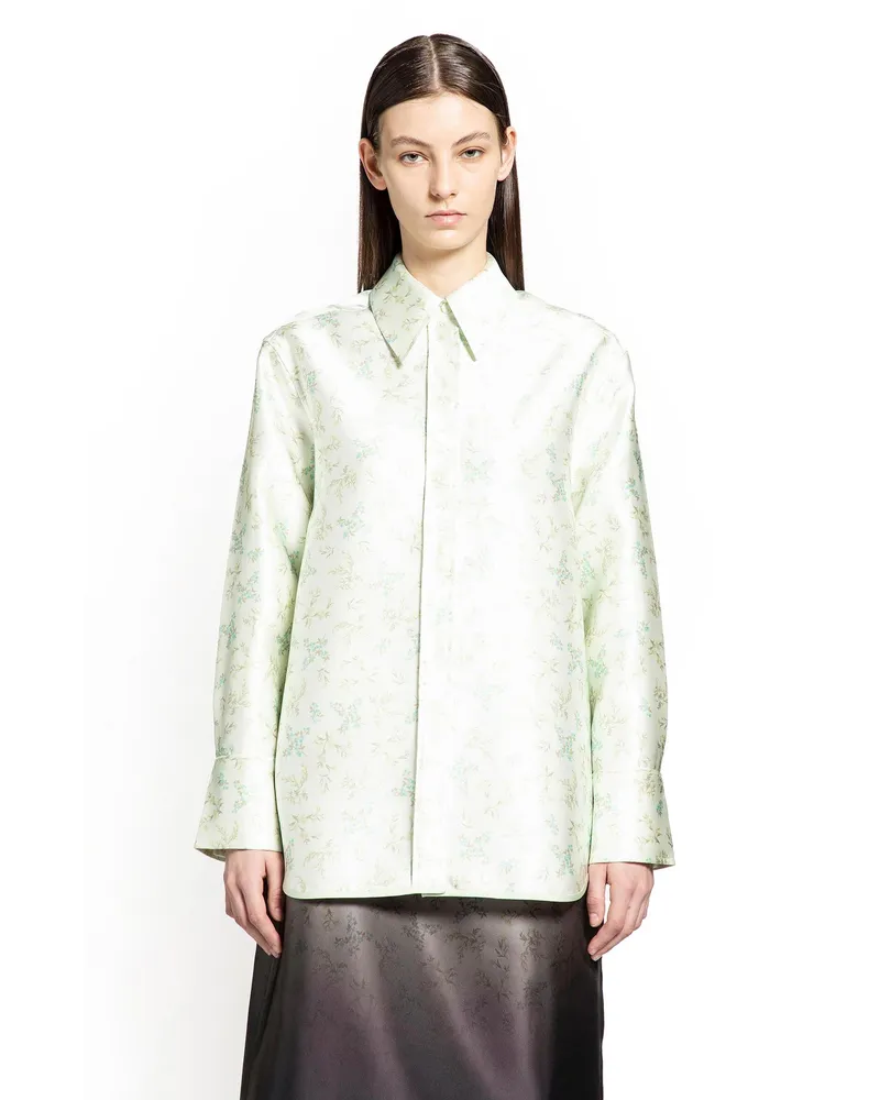 Jil Sander Silk Blend Printed Shirt Green