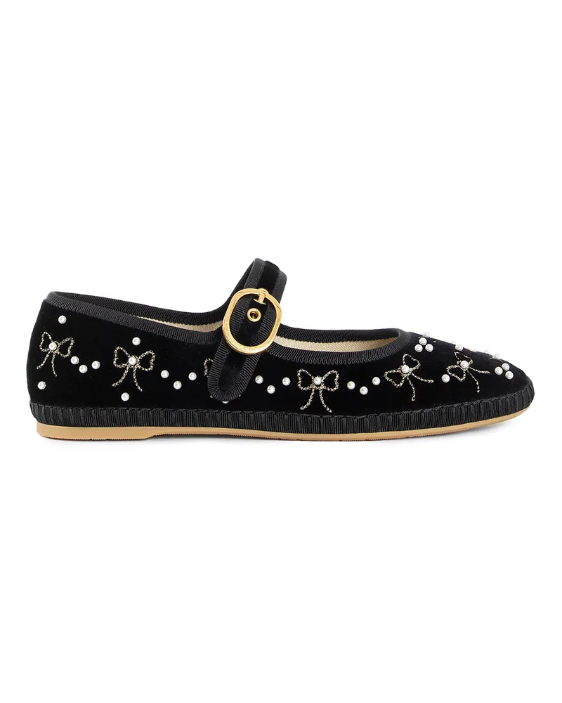 Valentino Garavani Mary-Jane Endouce Velvet Ballerinas Black