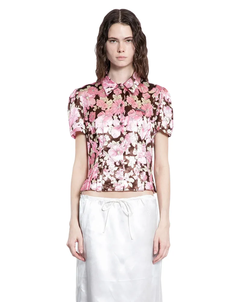 Prada Floral Print Satin Shirt Pink
