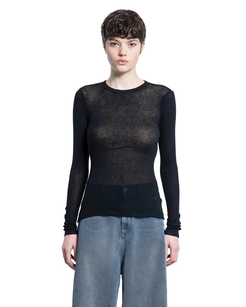 James Perse Cotton Cashmere Ribbed Long Sleeve Top Black