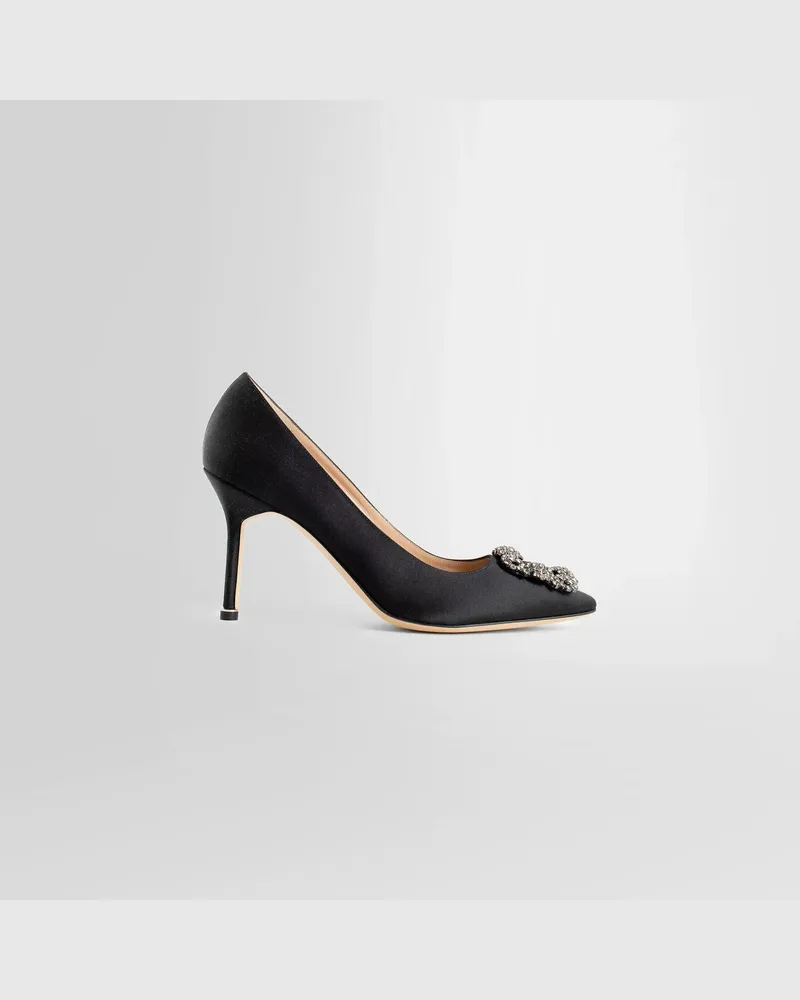 Manolo Blahnik Hangisi 90 Satin Jewel Buckle Pumps Black