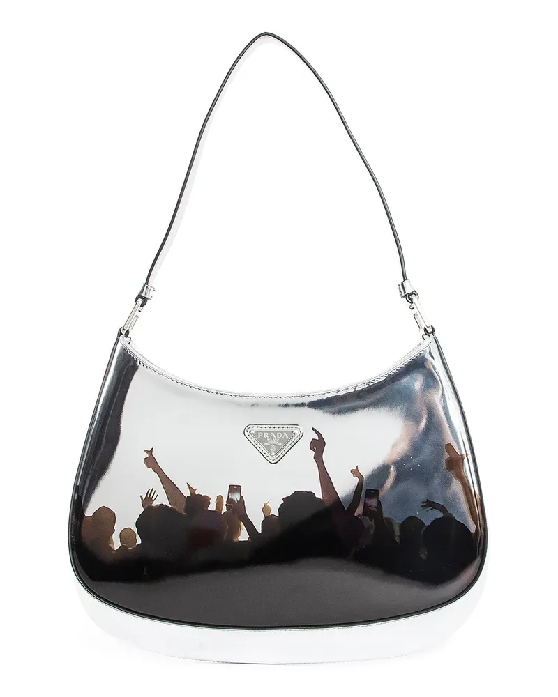 Prada Cleo Printed Brushed Leather Shoulder Bag Silver