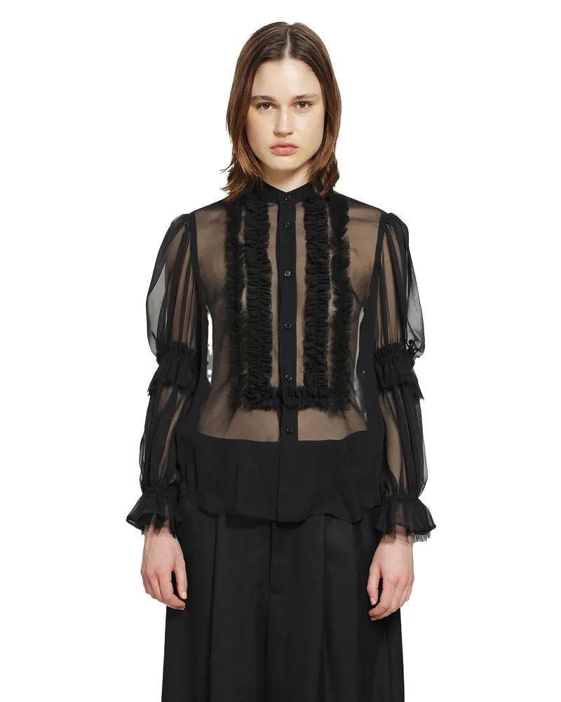 Noir Kei Ninomiya Ruffled Tulle Shirt Black