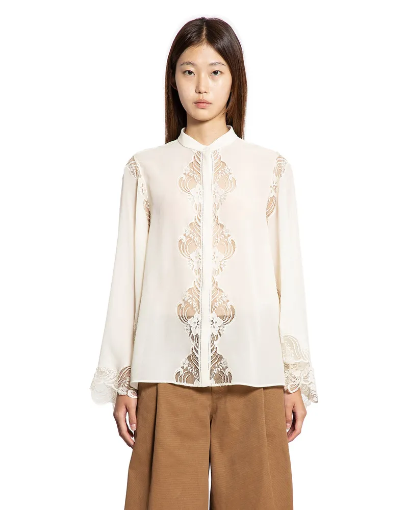 Chloé Blouse in Georgette and Lace Beige