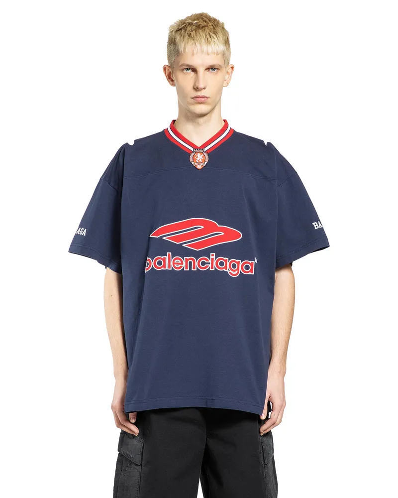 Balenciaga 3B Football V-Neck T-Shirt Blue
