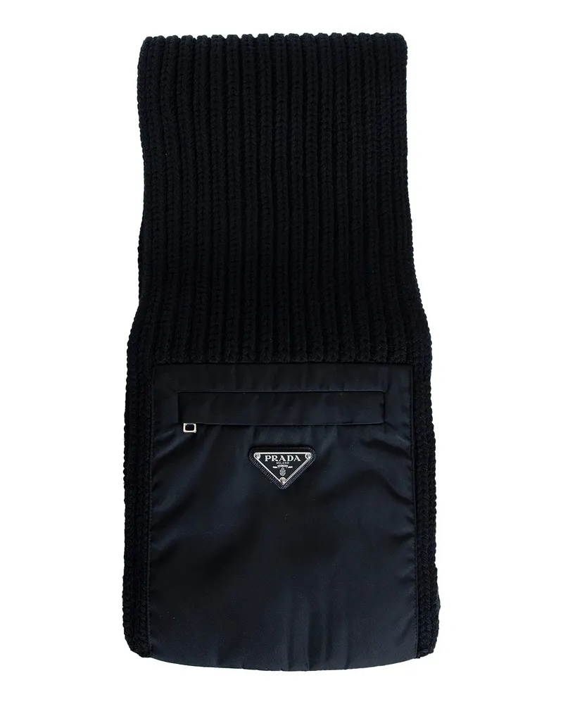 Prada Wool Cashmere and Re-Nylon Scarf Black
