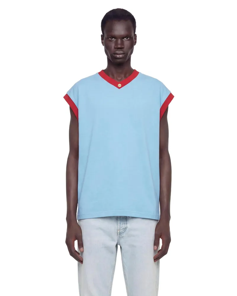 Versace Stretch Cotton-Jersey Slim T-Shirt Blue