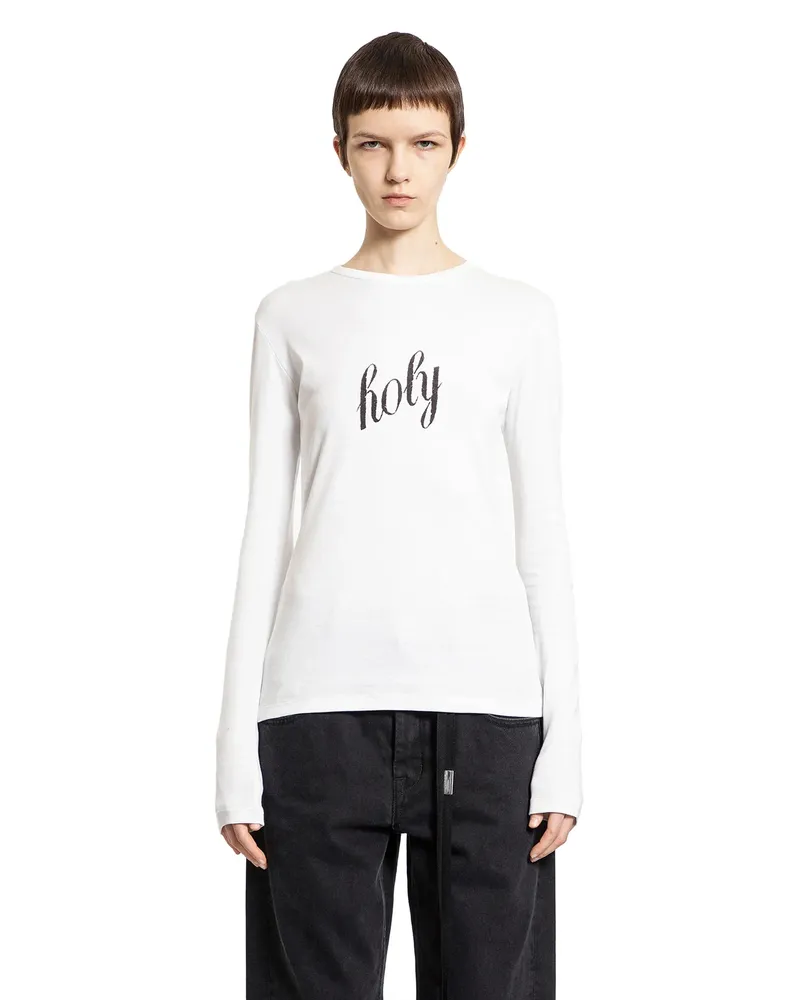Ann Demeulemeester Fiene Printed Long Sleeve T-Shirt White