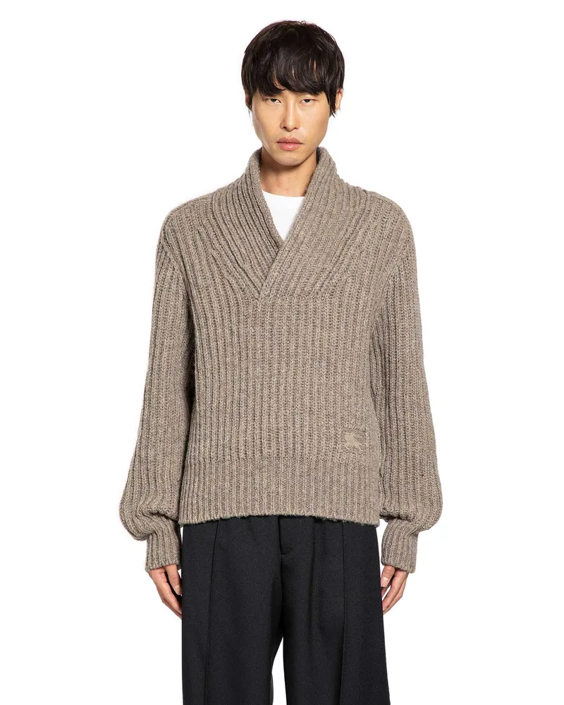 Burberry Shawl Collar Wool Sweater Beige