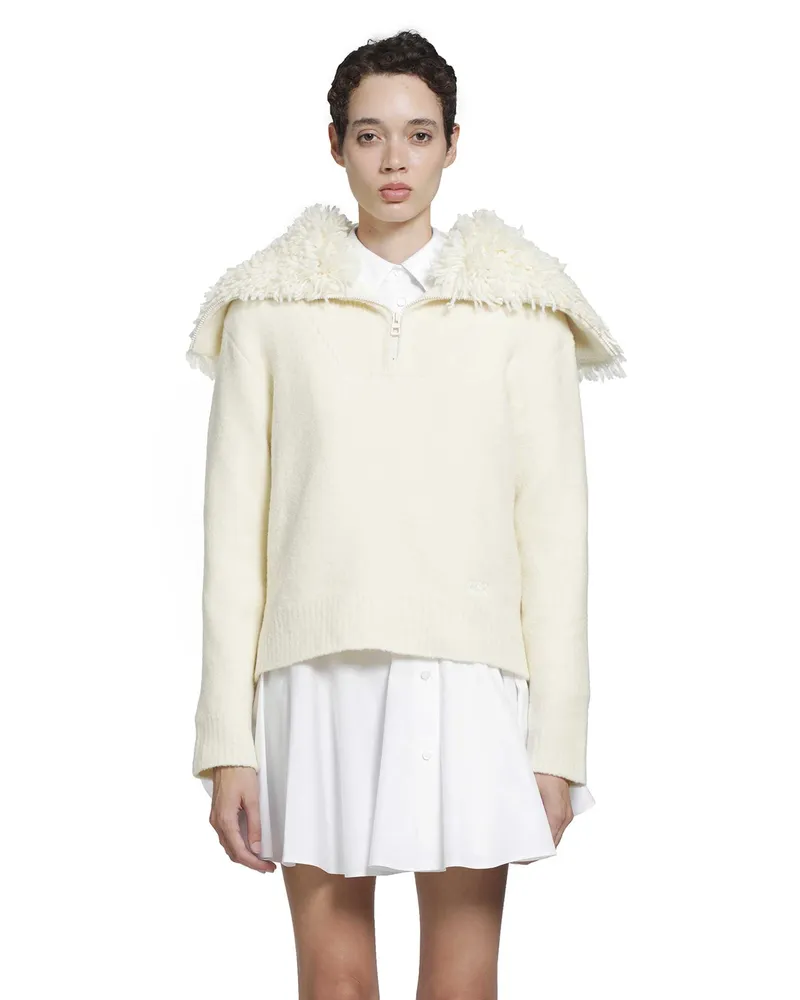Loewe Wool Blend Zip-Up Sweater Off-white