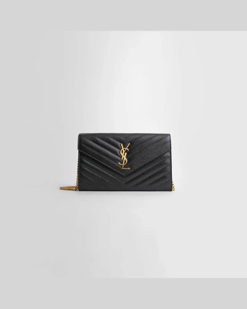Saint Laurent Monogram Chain Wallet In Grain De Poudre Embossed Leather Black
