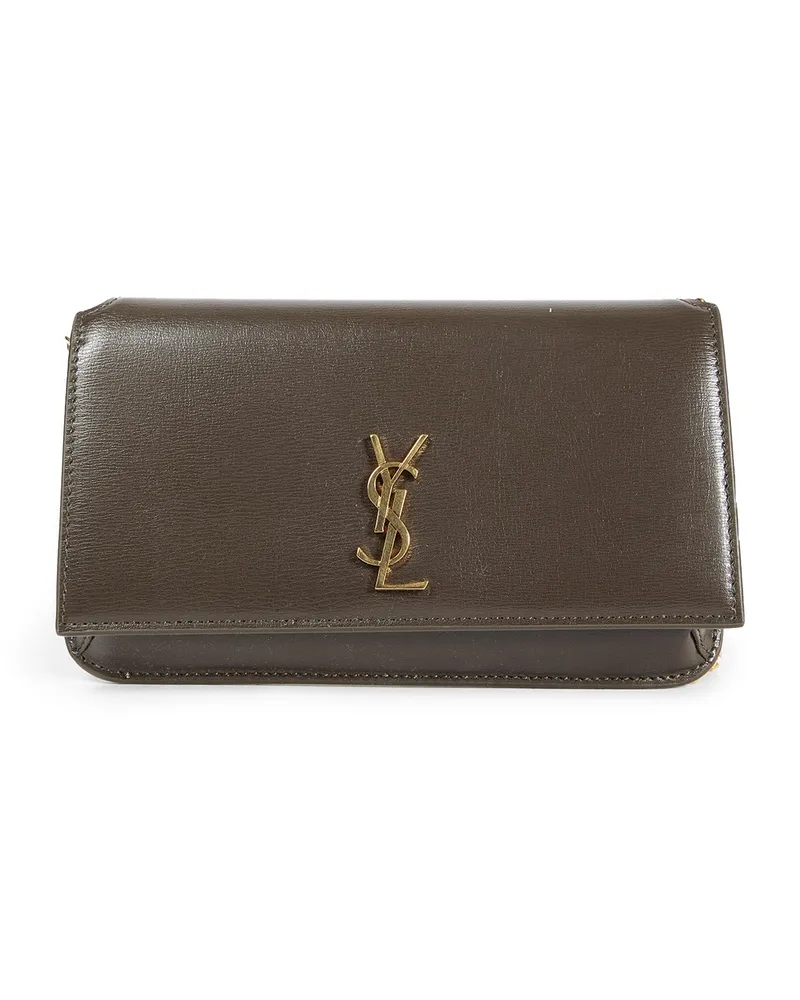 Saint Laurent Cassandre Phone Holder in Leather Green