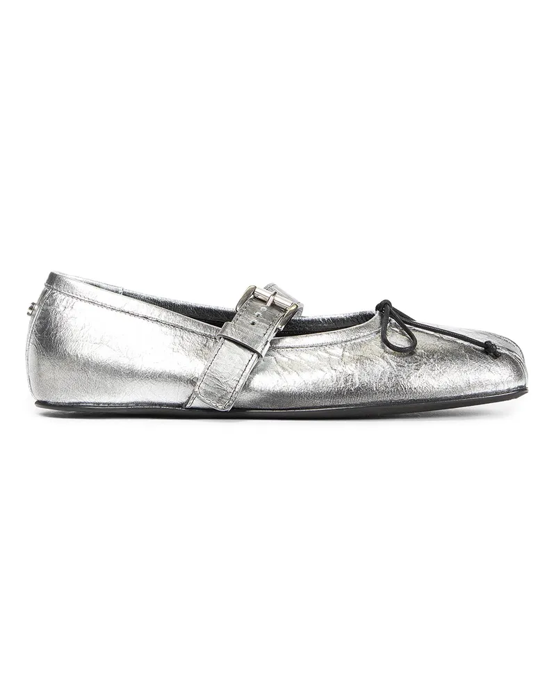 Ann Demeulemeester Zoey Ballerinas in Dusty Laminated Leather Silver
