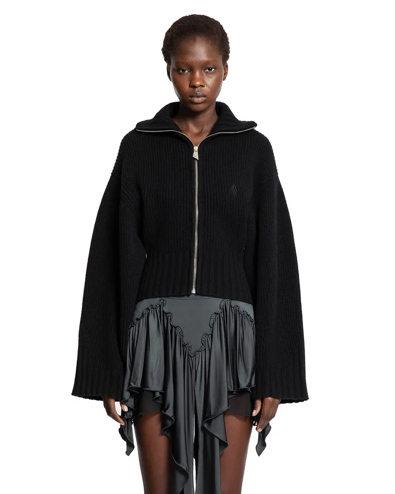 ATTICO Ribbed Wool Cashmere Cardigan Black