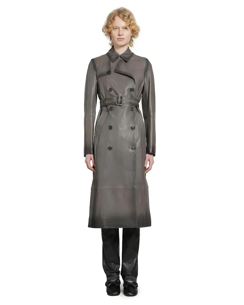 Acne Studios Ombré Leather Trench Coat Grey