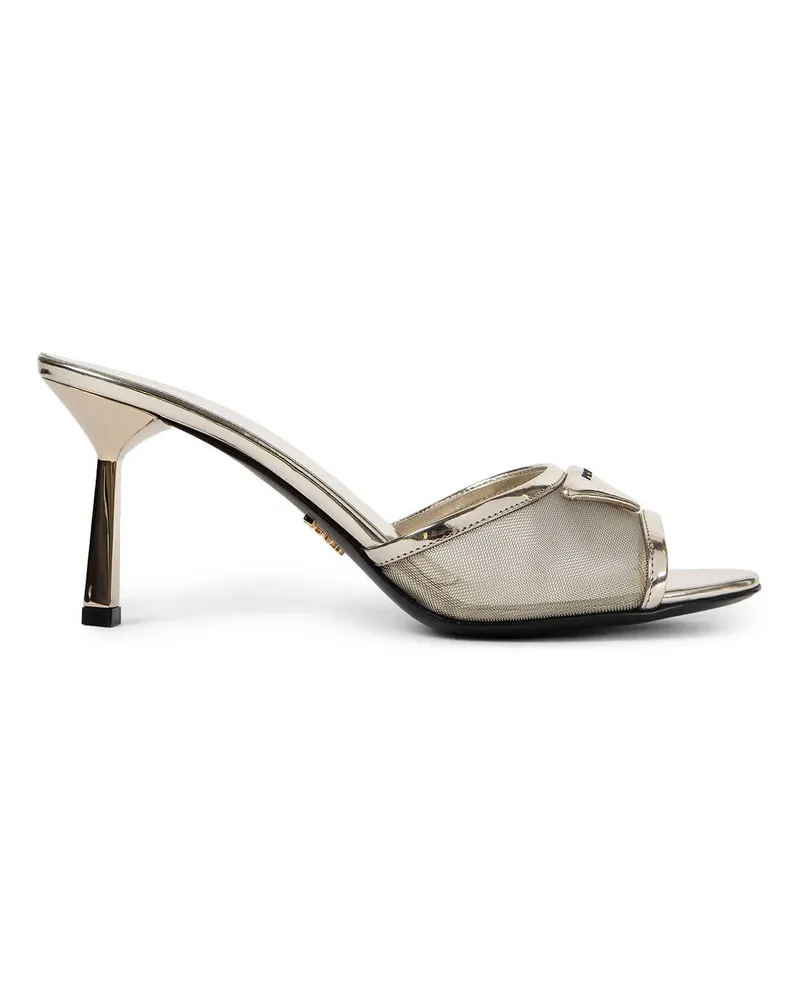 Prada Metallic Leather Mesh Mules Silver