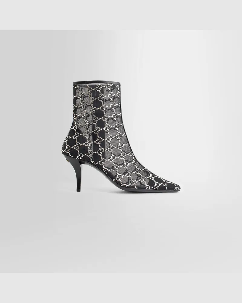 Gucci Gg Crystal Mesh Midheel Boots Black