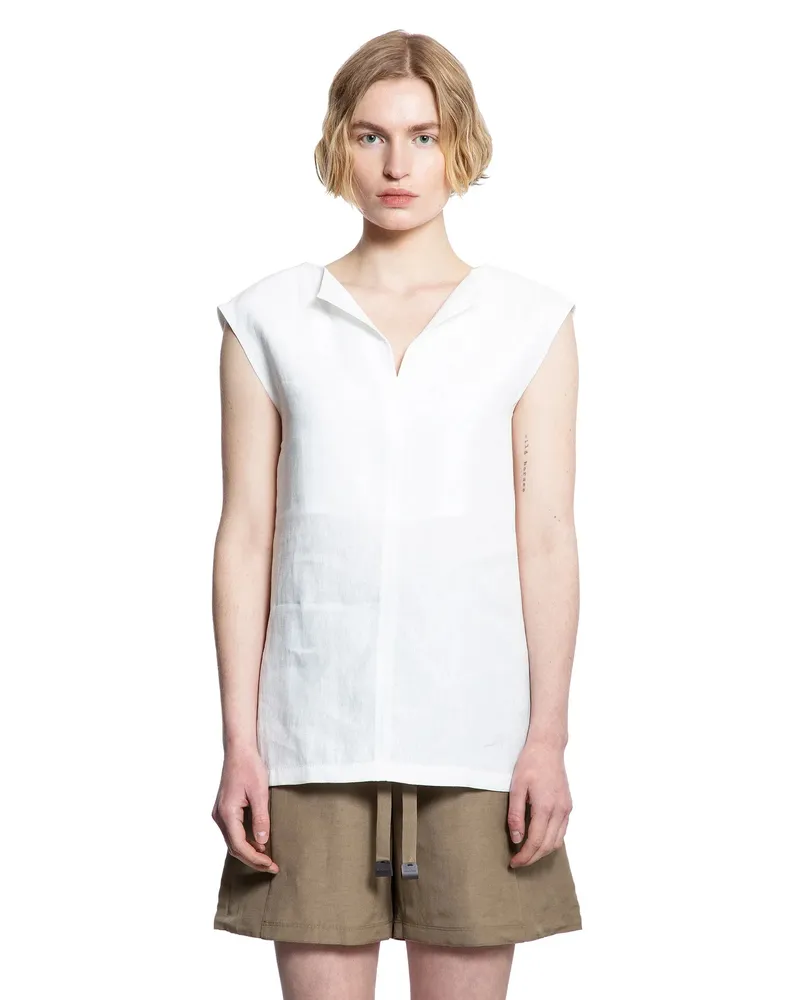 Max Mara Sleeveless V-Neck Top in Linen White