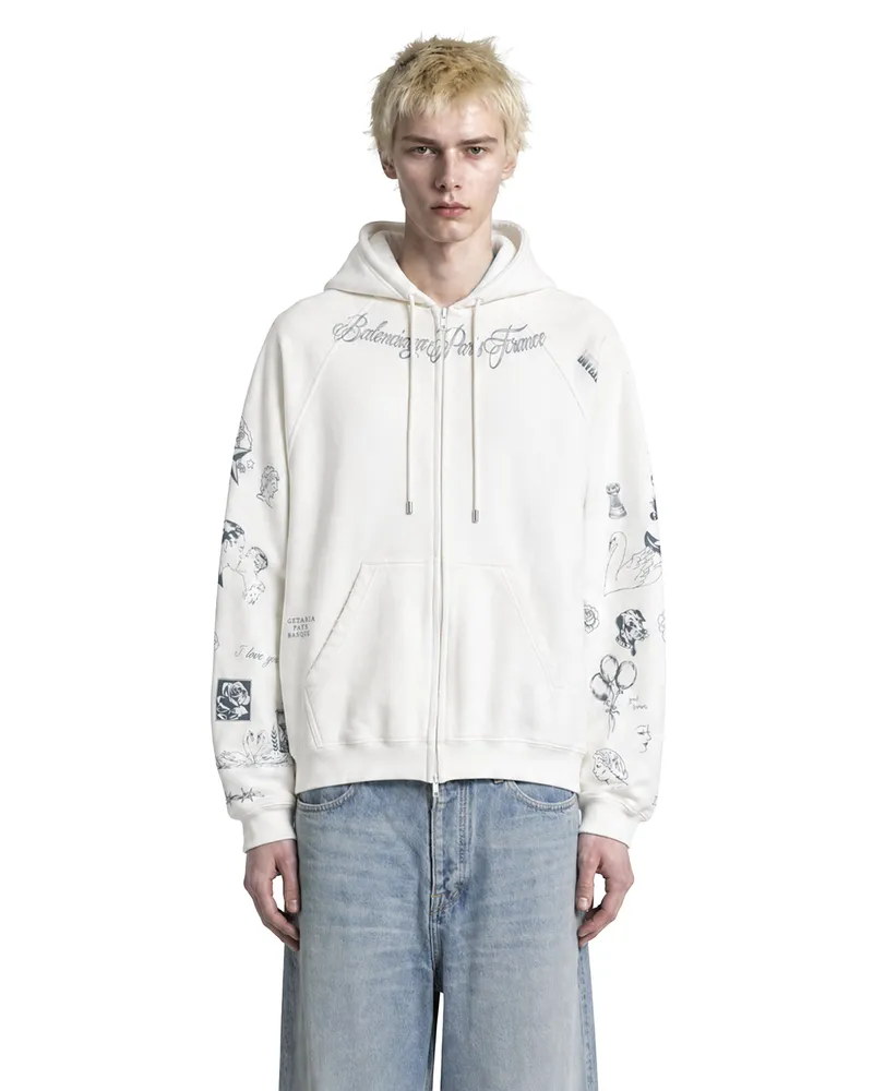 Balenciaga Classic Ink Zip-Up Hoodie Off-white