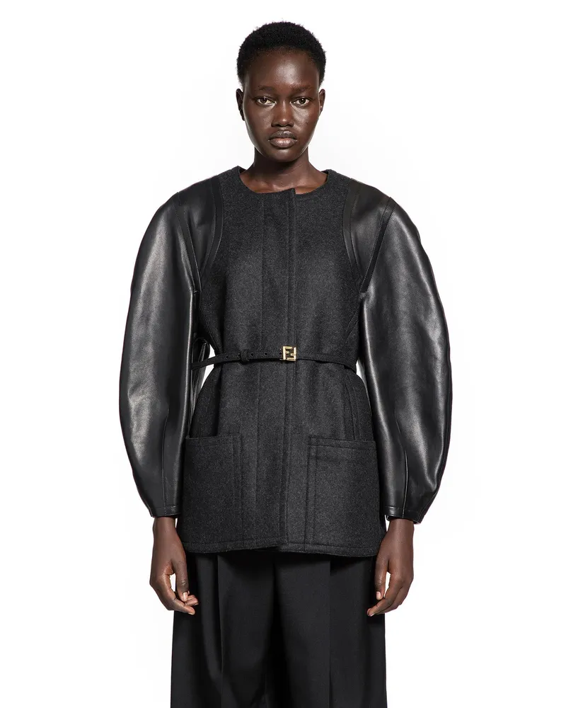 Fendi Wool and Leather Jacket Grey